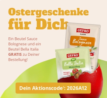 Gefro Osteraktion: Gratis Sauce Bolognese und Bella Italia Gewürz zu jeder Bestellung mit Aktionscode 2026A12.