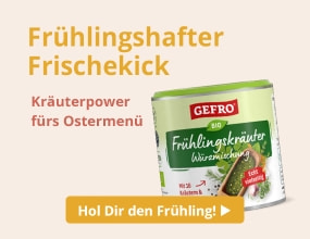 Gefro Bio Frühlingskräuter-Gewürzmischung als frischer Kräuterboost für das Ostermenü.