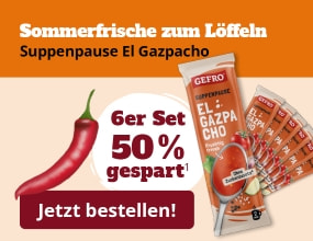 Suppenpause El Gazpacho von GEFRO – sommerlich-frische Suppe, 6er-Set mit 50 % Rabatt, jetzt bestellen