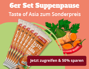 6er Set Suppenpause Taste of Asia von Gefro zum Sonderpreis, mit asiatischen Zutaten wie Chili, Karotte und Kräutern.