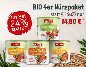 Das GEFRO Bio 4er Würzpaket statt € 19360 nur €14,80*. Im Set 24% sparen