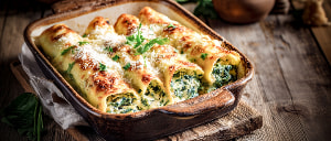 Pfannkuchen mit Spinat und Ricotta gefüllt