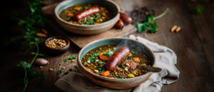 Orientalischer Linseneintopf mit Merguez