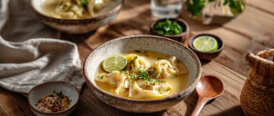 Asiatische Maultaschen in Limettenbrühe