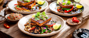 Marinierter Grill-Tofu mit asiatischem Sprossengemüse