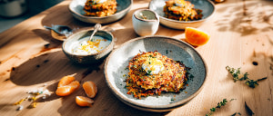 Möhrenrösti mit Ingwer-Orangen-Quark