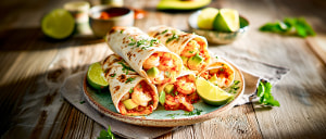 Fischwraps mit Garnelen und Koriander-Tomatensoße
