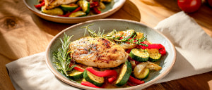 Minutenschnitzel vom Hühnchen mit mediterranem Gemüse