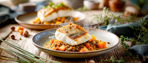 Zanderfilet auf Kürbis-Linsengemüse