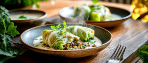 Wirsing mit Gemüse-Linsen gefüllt