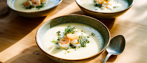 Spargel-Gemüsesuppe mit Krabben