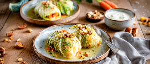 Kohlrouladen mit Karotten und Bergkäse gefüllt