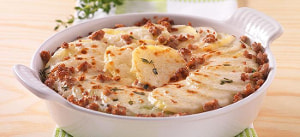 Kohlrabi-Kartoffelgratin mit Kalbfleisch