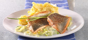 Lachsforelle auf Rahmlauch mit Kartoffelstampf